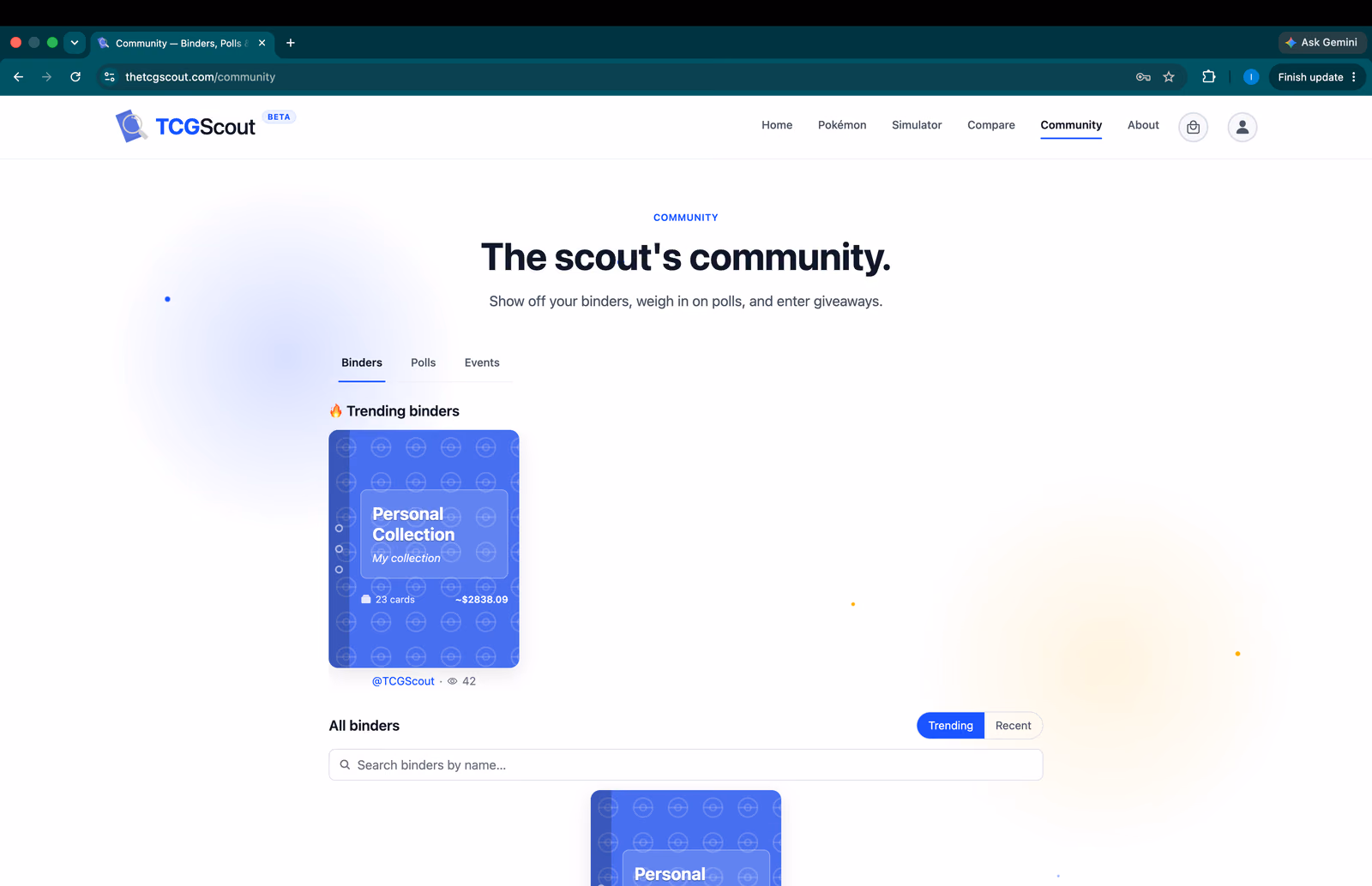 TCGScout community page screenshot