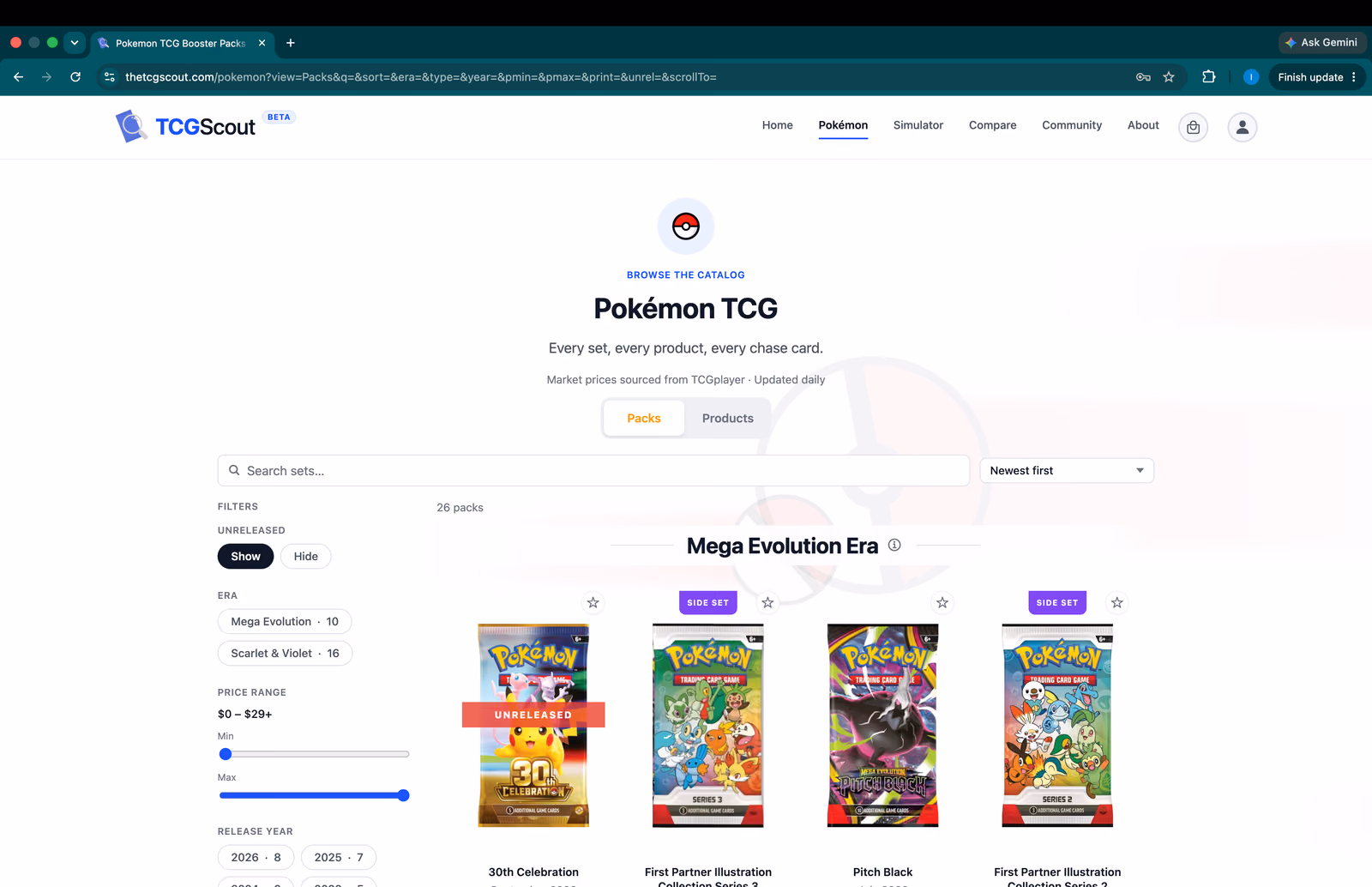 TCGScout Pokemon set page screenshot