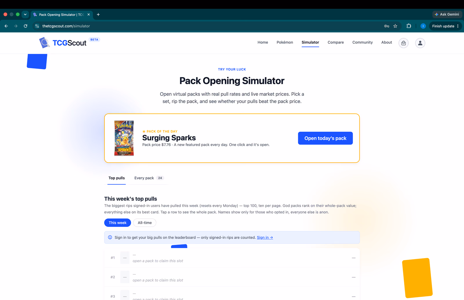 TCGScout simulate page screenshot